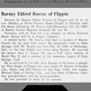 Obituary for Barney Eldred Bourne